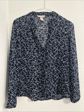 Banana Republic Navy and White Anchor Print Blouse
